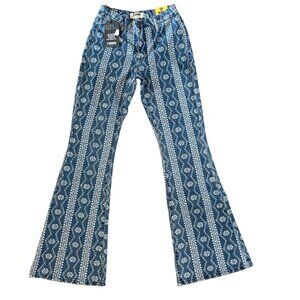 NWT Rock and Roll Denim Flares Blue Aztec Button Advanced Slimming Stretch